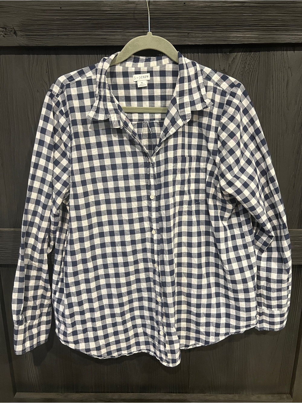 J. Crew Navy and White Gingham Button-Up Shirt